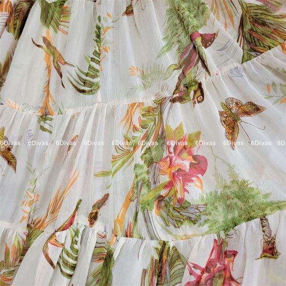Fifteen Yard Skirt in Cream Beige with butterfly and bird motif - Picture 10 of 11